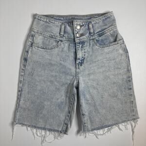 Y2K SO Denim Jean Shorts Sz 1 High Rise Light Acid Wash Vintage 90s Grunge